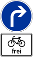 Verkehrszeichen 209 vorgeschriebene Fahrtrichtung - rechts + Verkehrszeichen 1022-10 Radfahrer frei