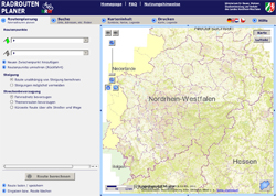 Bildschirmfoto der Online-Radroutenplaners NRW: Landkarte