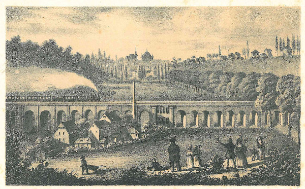 Das Burtscheider Viadukt als erstes großes deutsches Eisenbahnviadukt ist eine der ältesten noch genutzten Eisenbahnbrücken Deutschlands. © Stadtarchiv Aachen