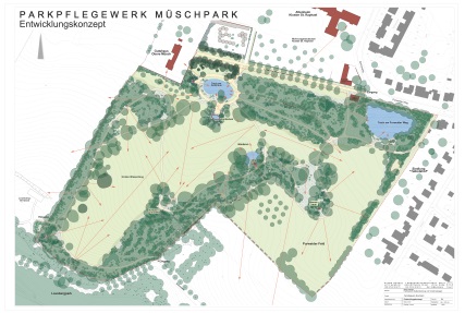 Plan des Rundwegs durch den Müschpark © Stadt Aachen