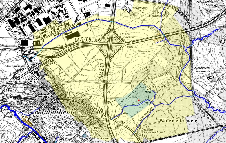 Eine Karte des Wasserschutzgebiets Reichswald