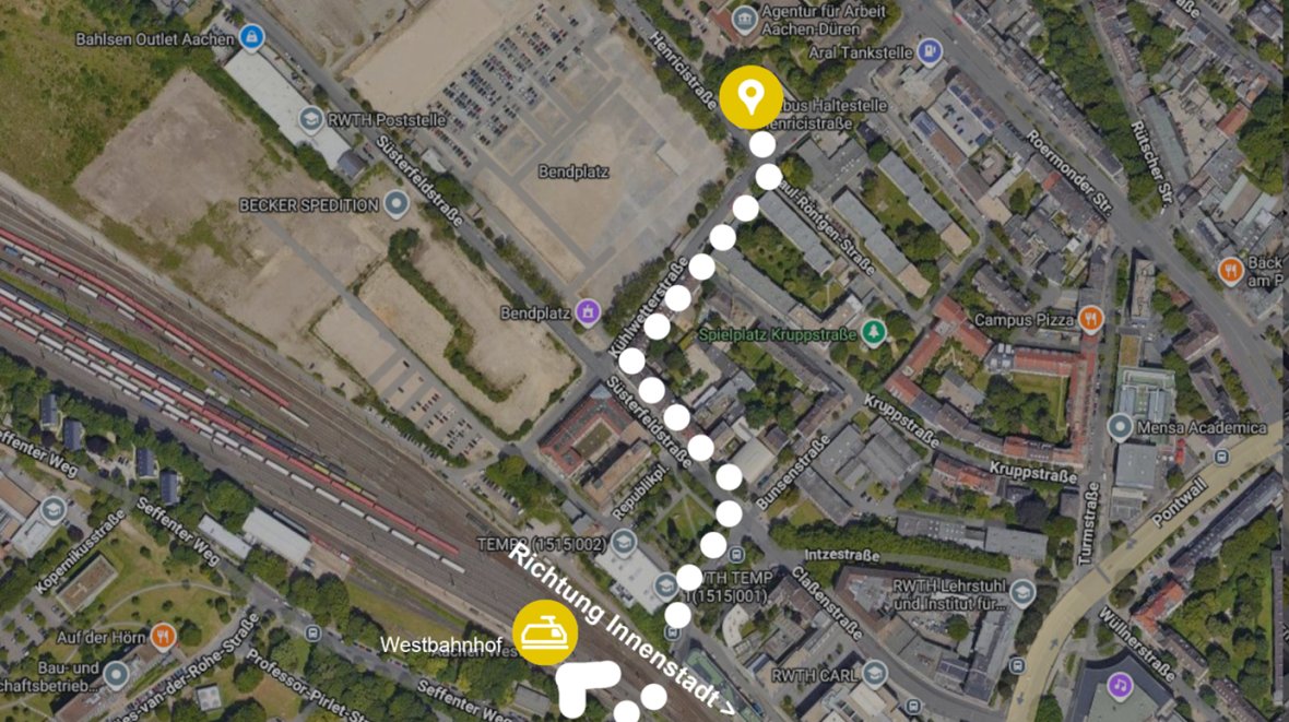 Fußweg Bendplatz nach Westbahnhof