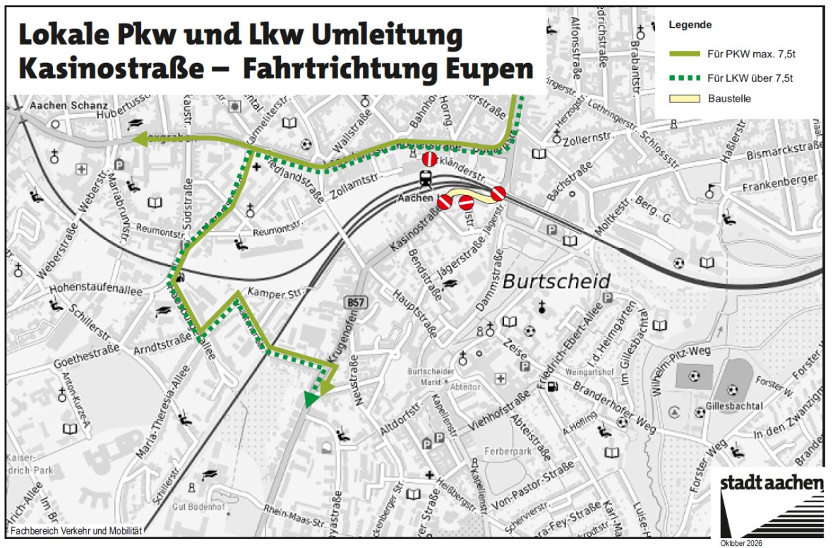 Lokale Umleitung Richtung Eupen