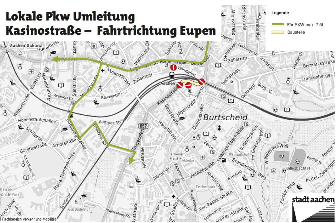 PKW Umleitung Richtung Eupen