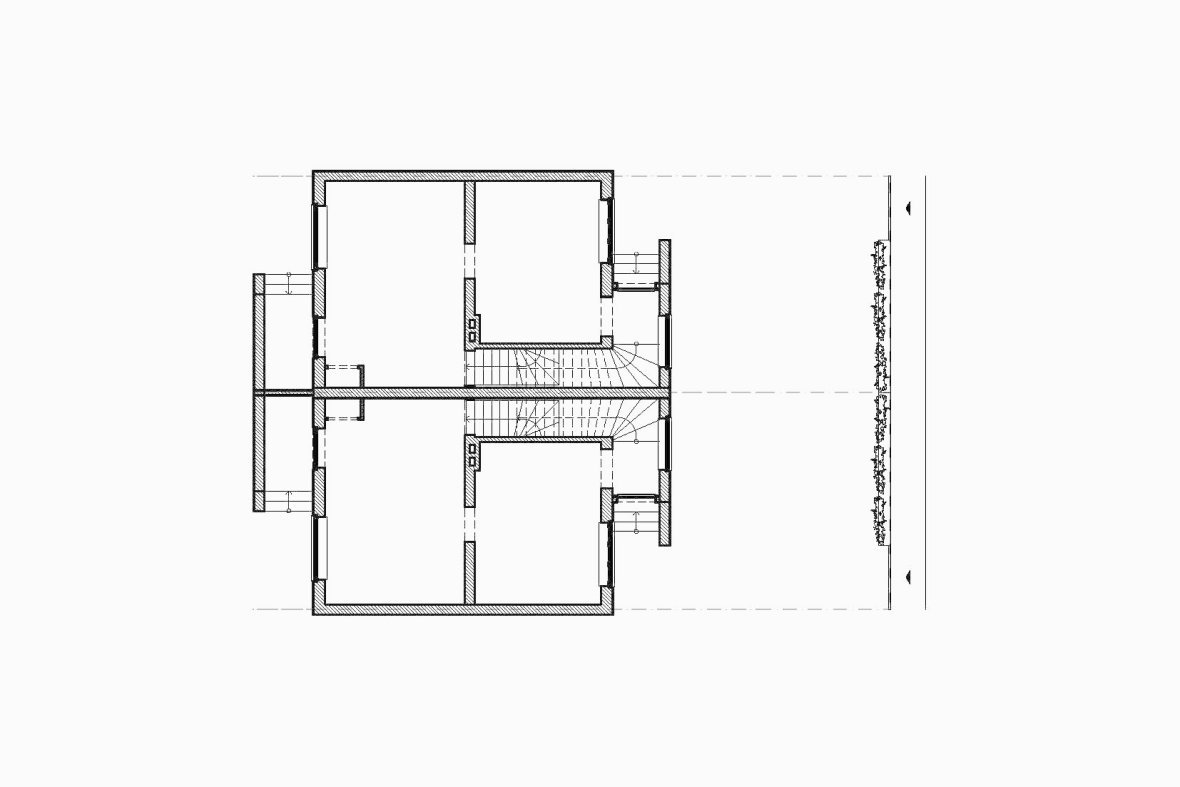 Grundriss eines Gebäudes der Heimgärten mit Fokus auf den Vorgarten.