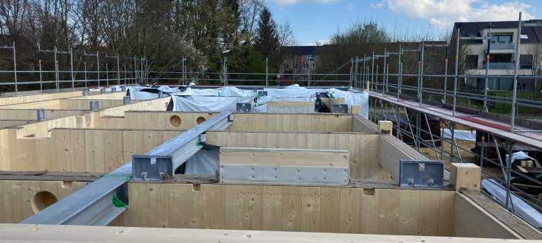 Eine Übersicht der Holzbauwände im Erdgeschoss.