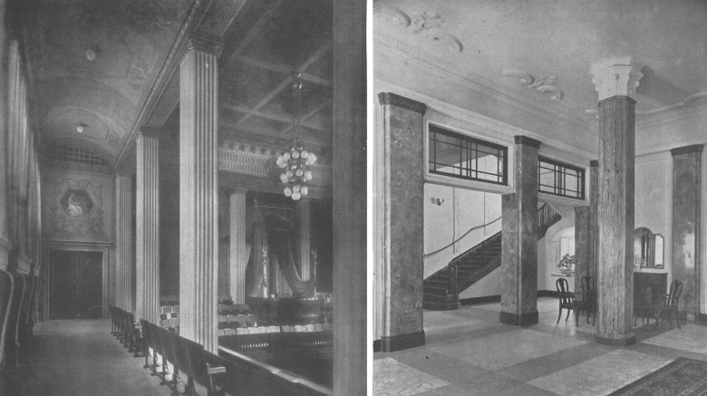 Links: Großer Festsaal, rechts: Kasssenhof