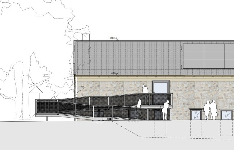 Ausschnitt der Süd-Ost-Ansicht mit Rampe