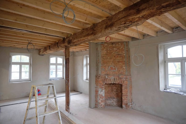 Seminarraum im Gutshaus während der Bauzeit.