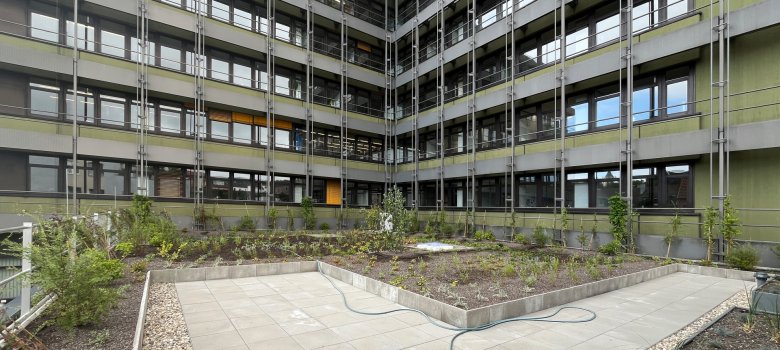 Dach- und Fassadenbegrünung auf dem Dach des Foyers und der Parkgarage.