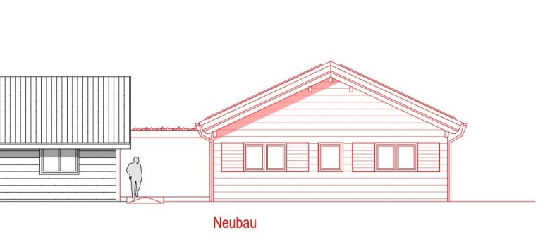 Ansicht von Bestand und Erweiterungsbau