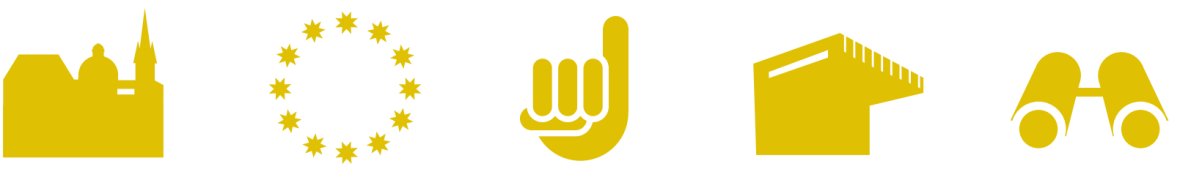 Grafiken mit dem Aachener Dom, Europasterne, Klenkes-Finger, Super-C-Gebäude und einem Fernglas