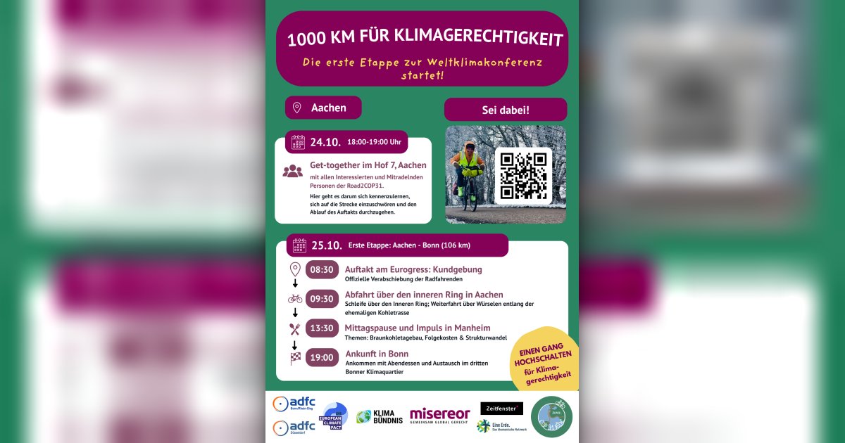 Auftakt der Mitradel-Aktion Road2COP31, die Radreise zur 31. UN ...