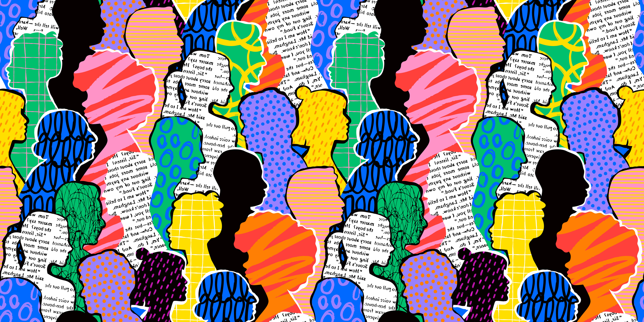 Colorful diverse people crowd seamless pattern