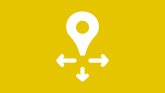 Mobilität Weißes Piktogramm für Mobilität auf gelbem Hintergrund.