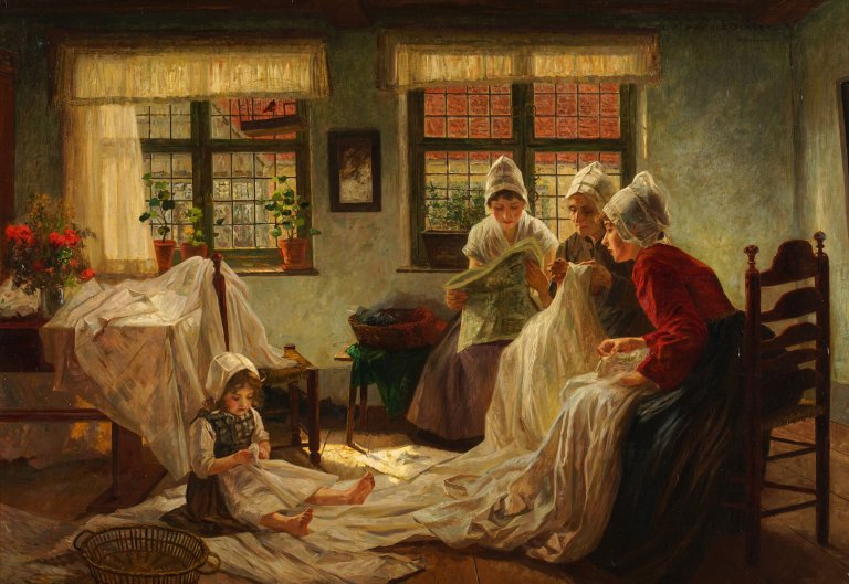 Walther Firle (1859 – 1929), Nähkränzchen 1888, Öl auf Leinwand