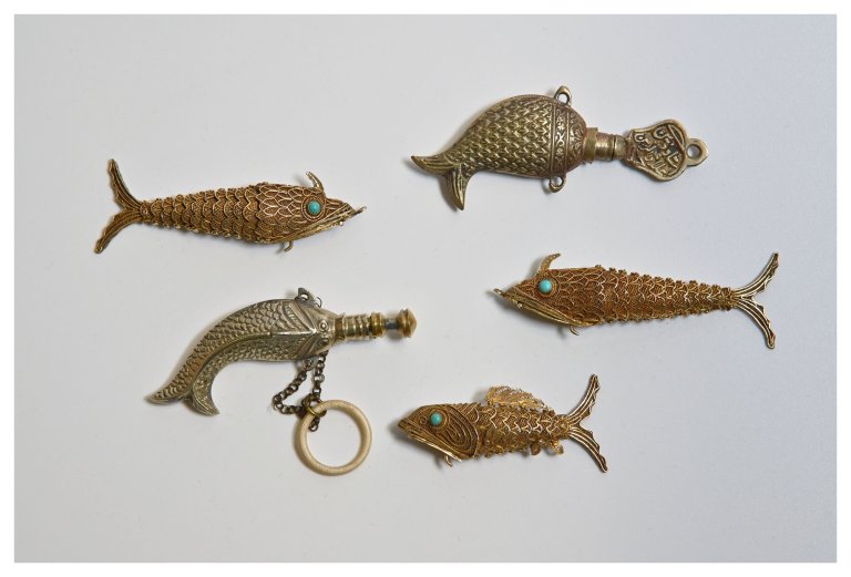Duftfische, Gold, Türkissteine, Deutschland, 18. Jh.