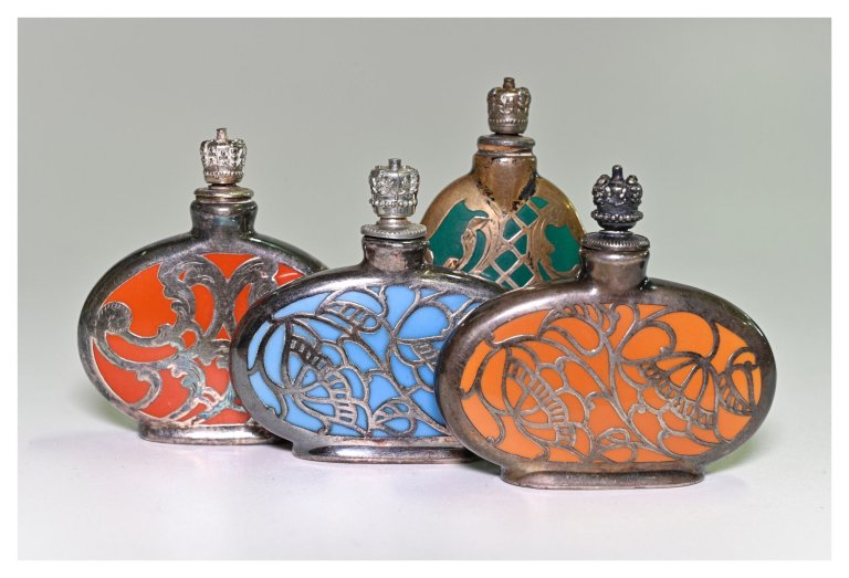 Porzellanflakons mit Feinsilberbelag, Art Deco