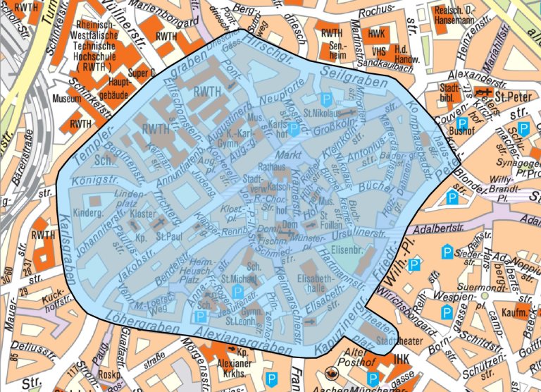 Eine Karte der Aachener Innenstadt