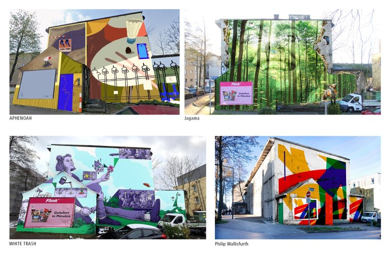 vier zur Wahl stehenden Kunstwerke