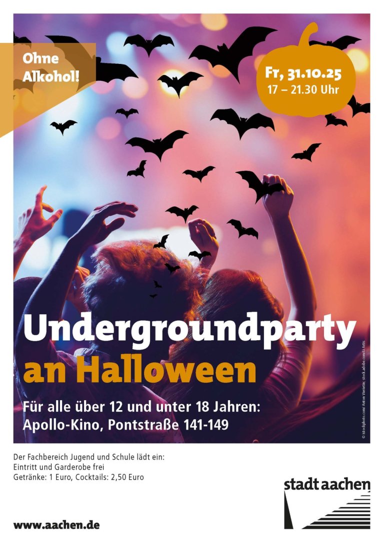 Plakat Halloweenparty Undergroundparty Stadt Aachen