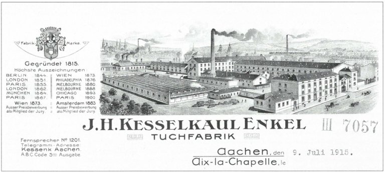 Historische Zeichnung der Tuchfabrik Kesselkaul in Aachen von 1915